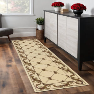 2' X 8' Ivory Fleur De Lis Runner Rug