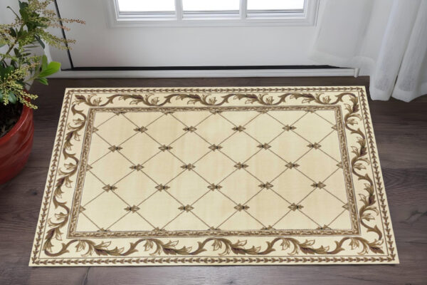 3' X 5' Ivory And Beige Floral Vines Area Rug