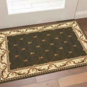 3' X 5' Dark Green And Ivory Floral Medallion Area Rug