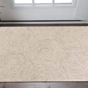 3' X 5' Ivory Geometric Hexagon Wool Area Rug