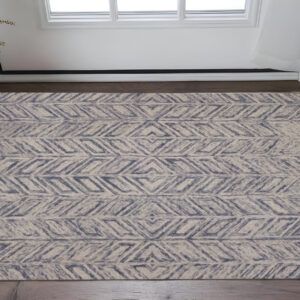 3' X 5' Blue And Beige Wool Abstract Hand Tufted Area Rug