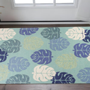3' X 5' Turquoise Botanical Leaves Hand Tufted Area Rug