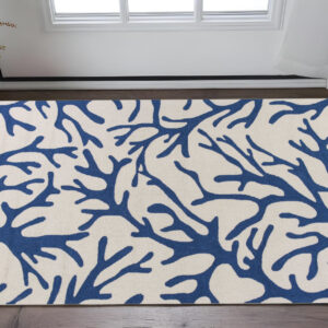 3' X 5' Ivory and Blue Coral Hand Hooked Area Rug