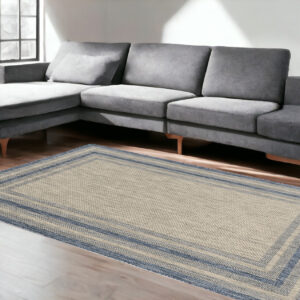 5' X 8'  Grey Or  Denim Bordered Uv Treated Area Rug