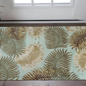 3' X 4' Aqua And Green Wool Botanical Leaves Hand Tufted Area Rug