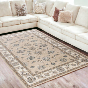 5' X 8' Beige And Ivory Floral Area Rug