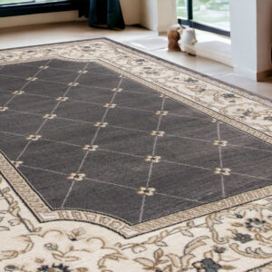 5' X 8' Gray And Ivory Floral Area Rug