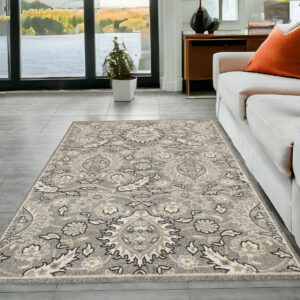 5' X 8' Grey Medallion Uv Treated Area Rug