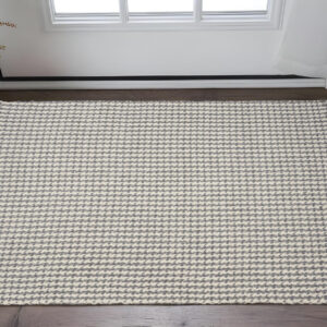 3' X 5' Gray and Ivory Wool Houndstooth Hand Woven Area Rug
