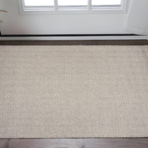 3' X 5' Oatmeal Beige Wool Chevron Hand Woven Area Rug