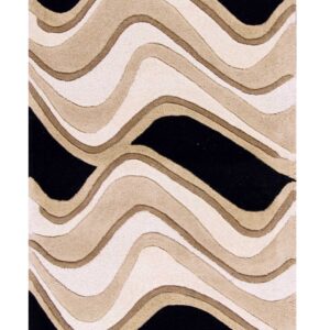 2' X 7' Black Or Beige Abstract Waves Wool Runner Rug