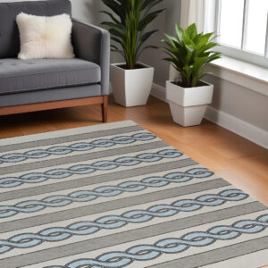 7' X 7' Ivory Tribal Hand Hooked Area Rug