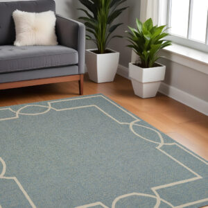 7' X 7' Blue and Ivory Geometric Hand Hooked Area Rug