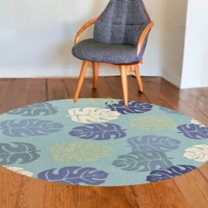 7' Round Uv Treated Polypropylene Turquoise Area Rug