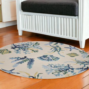 7' Round Uv Treated Polypropylene Ivory Or Blue Area Rug