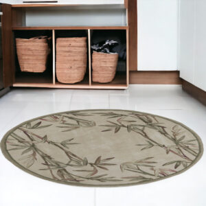 6' Ivory Hand Tufted Tropical Bamboo Round Indoor Area Rug