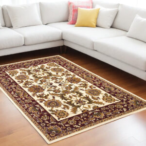 7' X 10' Red and Ivory Area Rug