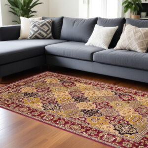 8' X 11' Red Beige And Tan Quatrefoil Area Rug