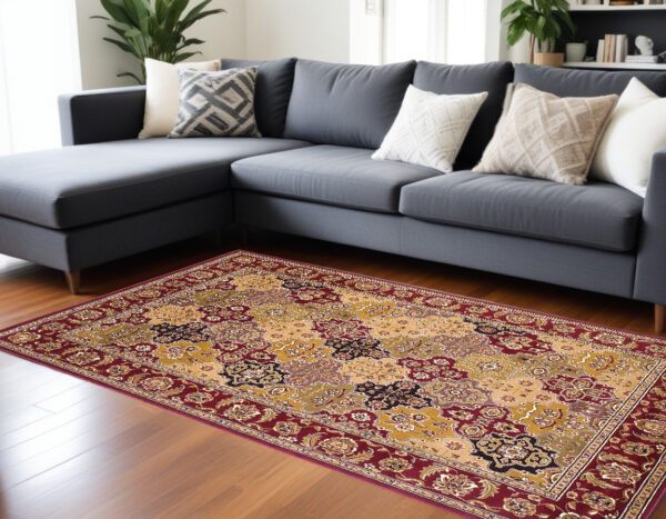 8' X 11' Red Beige And Tan Quatrefoil Area Rug