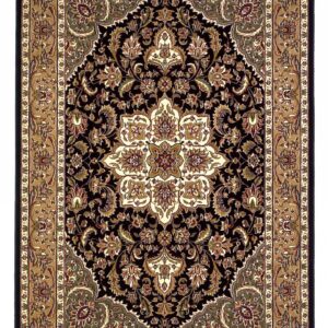 8' X 11' Black Beige Machine Woven Floral Medallion Indoor Area Rug