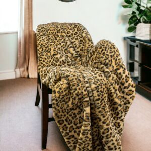 50" X 70" Brown and Black Faux Fur Leopard Plush Throw Blanket