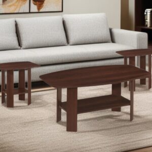 Set of Three 36" Dark Brown Coffee Table With Shelf
