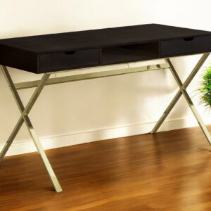 24" Dark Brown and Gold Computer Desk With Two Drawers