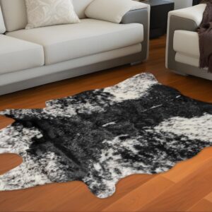 5' X 8' Black And White Faux Fur Animal Print Cowhide Washable Area Rug