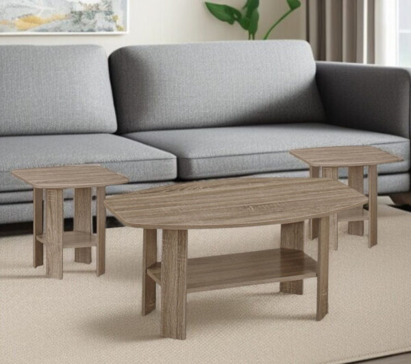 Set of Three 36" Taupe Coffee Table With Shelf