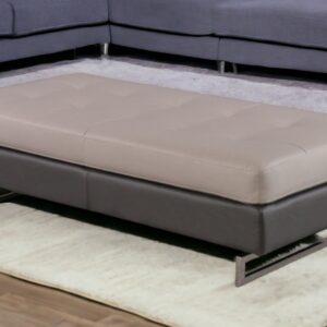 63" Taupe Brown and Silver Faux Leather Tufted Ottoman