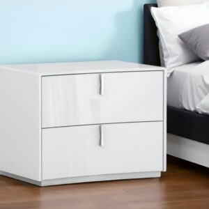 18" White Two Drawers Manufactured Wood Nightstand