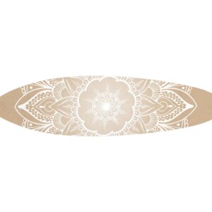 76" X 18" Tan and White Surfboard Floral Medallion Wood Hanging Dimensional Sculpture