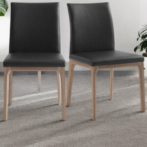 Set of Two Black and Brown Upholstered Faux Leather Dining Side Chairs