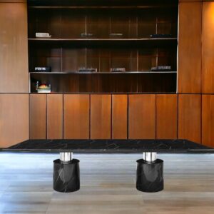 120" Black Marble Double Pedestal Base Dining Table