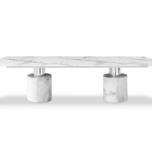 120" White Marble Double Pedestal Base Dining Table