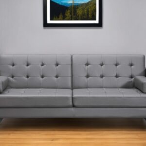 80" Gray Faux Leather Sleeper Sofa With Silver Legs