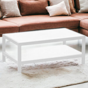 35" White Aluminum Coffee Table With Shelf