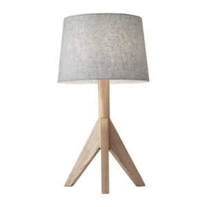 25" Natural Solid Wood Tripod Table Lamp With Gray Empire Shade