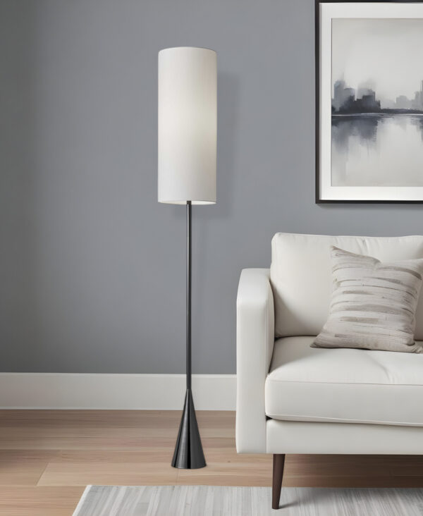 74" Black Floor Lamp With White Fabric Shade