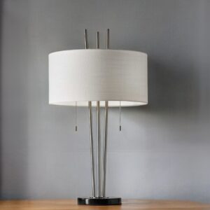 Stylish Triple Pole Brushed Steel Metal Table Lamp