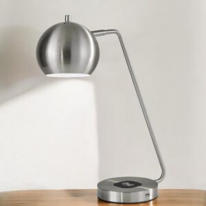 21" Silver Metal Desk Table Lamp With Silver Shade