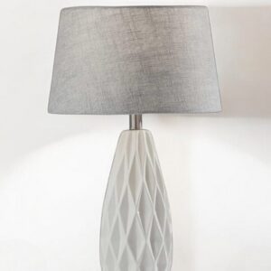 Set of Two 23" White Ceramic Bedside With Gray Drum Shade