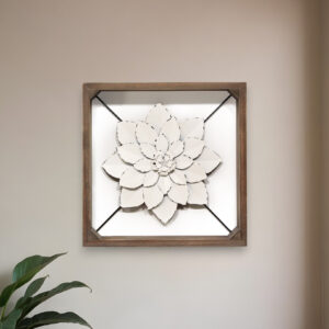 White Metal & Wood Framed Wall Flower