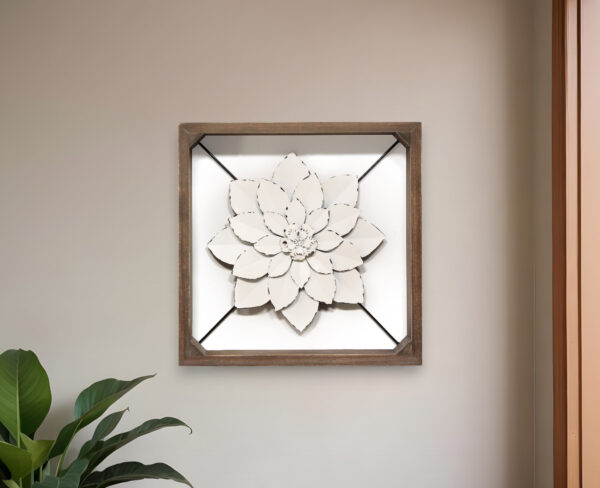 White Metal & Wood Framed Wall Flower