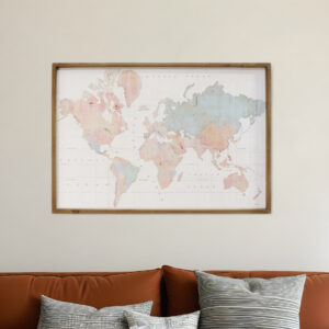 30" X 44" Watercolor World Map Wood Framed Wall Art