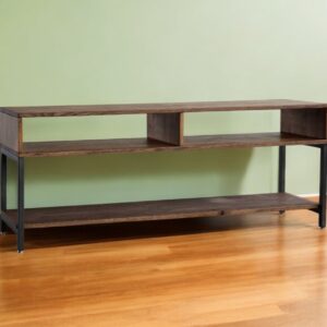 60" Brown Solid Wood Open Shelving TV Stand
