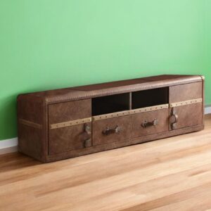 80" Brown Leather Enclosed and Open Storage TV Stand
