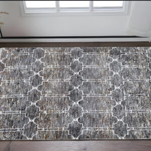 3' X 5' Brown White and Gray Geometric Area Rug With Fringe