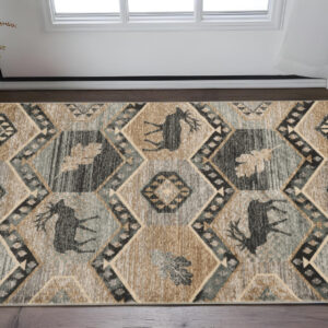 3' X 5' Beige and Ivory Woodland Lodge Area Rug