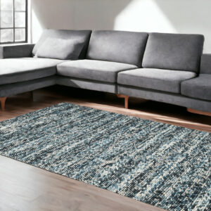 9' X 13' Blue Wool Ikat Hand Woven Area Rug